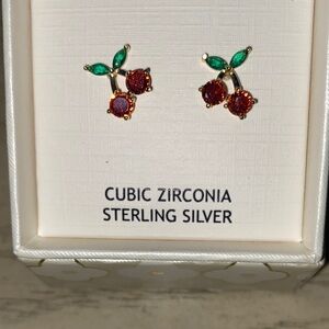 New Cherry 🍒 Earrings Cubic Zirconia Sterling Silver backs, sensitive friendly